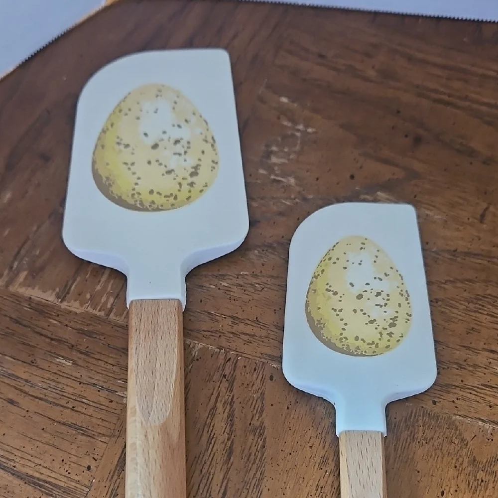 Pair of White Silicone Spatulas with Wooden Handles